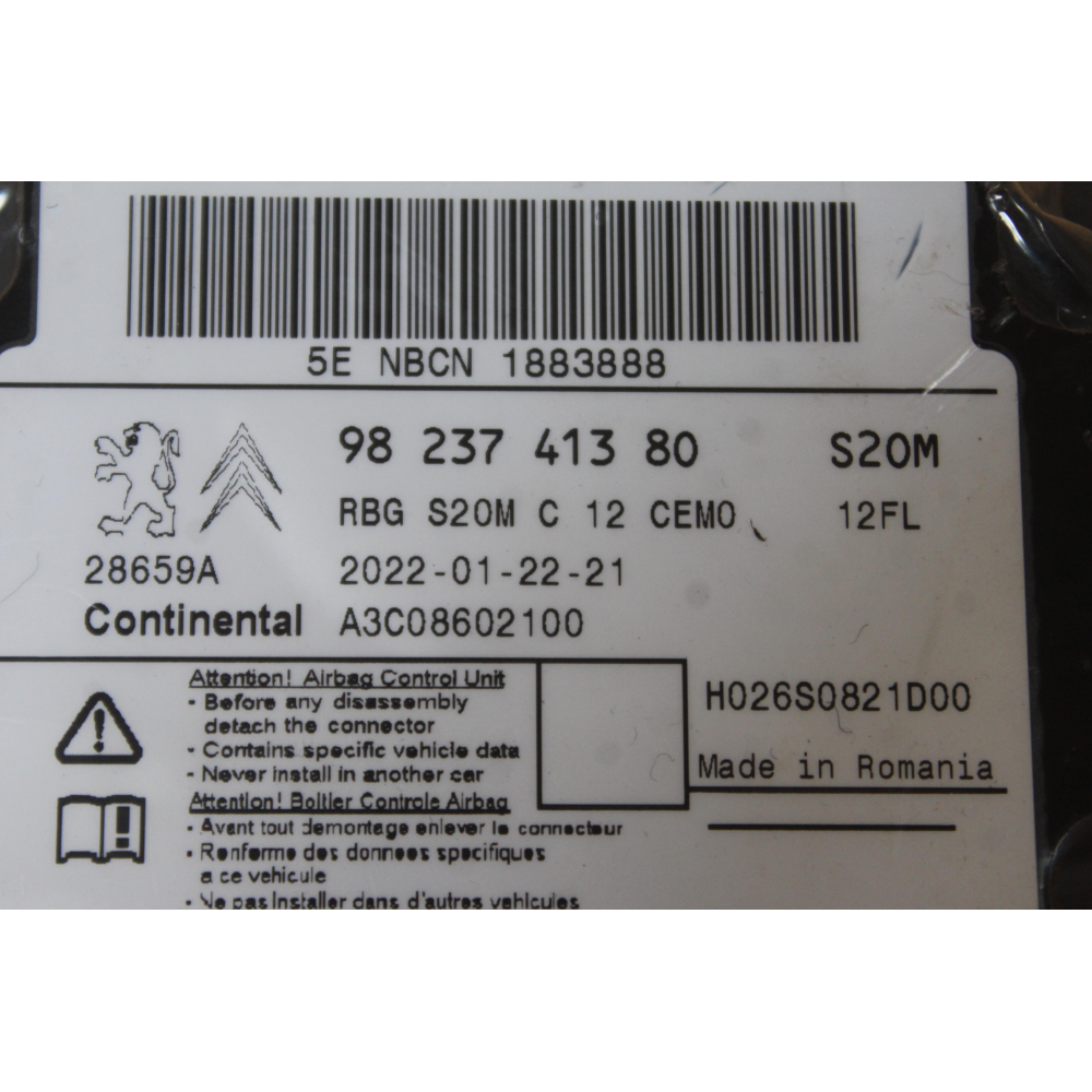 9823741380 *CON CRASH CENTRALINA SENSORE AIRBAG PEUGEOT 208 2 II (UB_UP_UW_UJ_)(2019>) 1.5 BlueHDI 100 102CV 75KW YH01