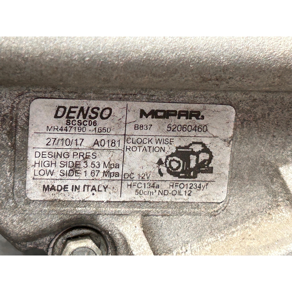 52060460 447190-1650  COMPRESSORE AC CLIMA FIAT PANDA 3 (312,319)(2012 >) FIAT LANCIA 1.3 MULTIJET 95CV 70KW EURO 6 312B1000