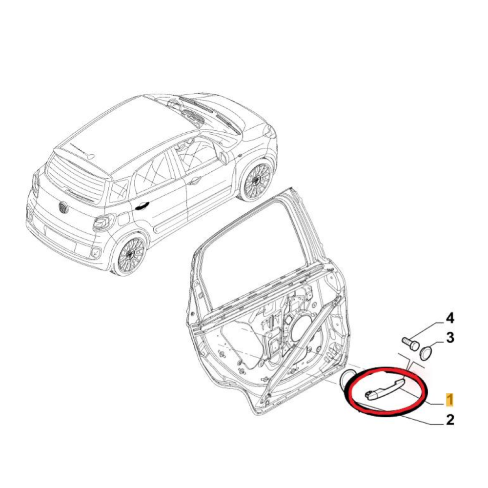 MANIGLIA ESTERNA POSTERIORE SINISTRA FIAT 500L (351,352)(2012 >)