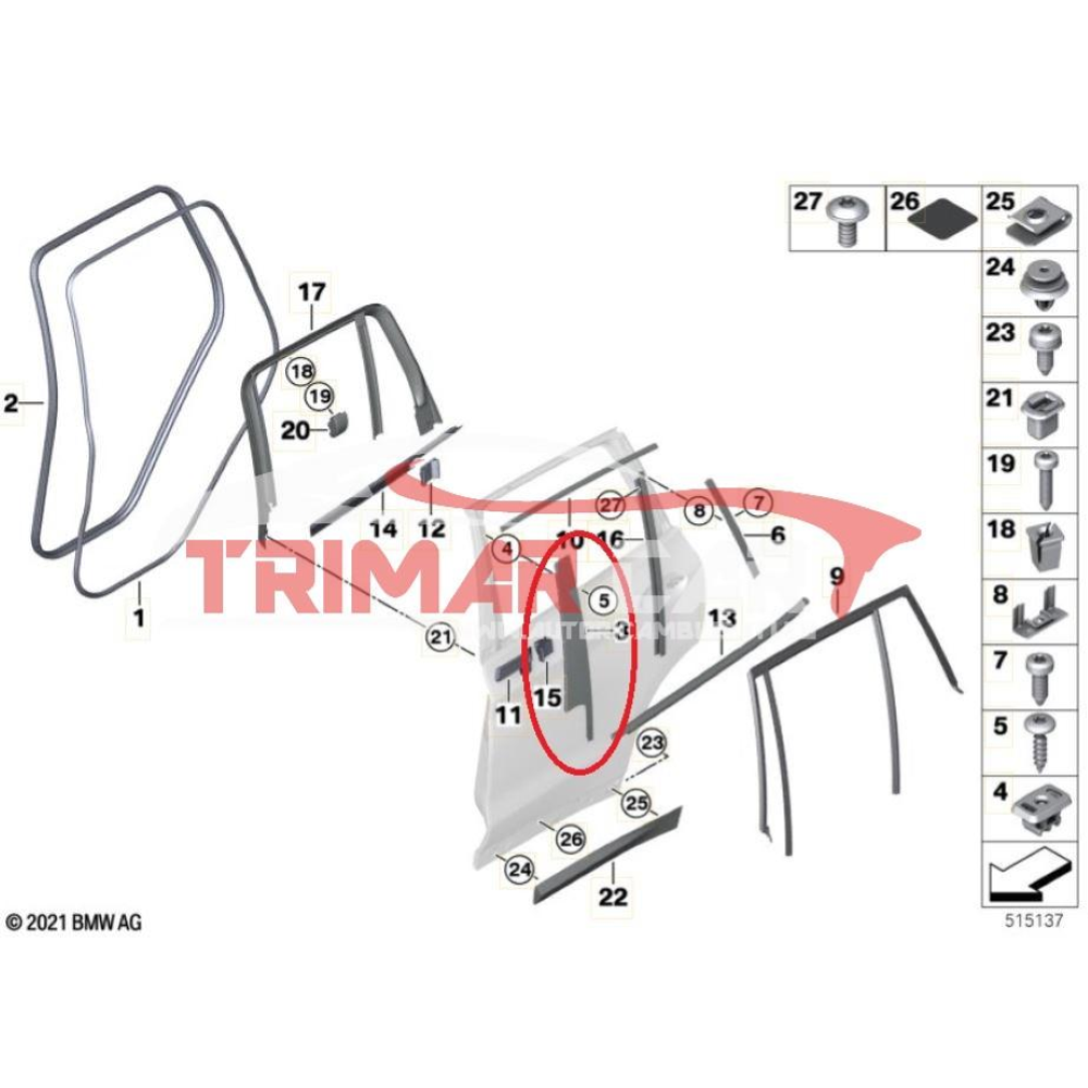 51357410045 MODANATURA SPORTELLO POSTERIORE SINISTRO BMW X3 (G01)(2017 >) xDrive 20 d Mild-Hybrid 190CV 140KW B47D20B