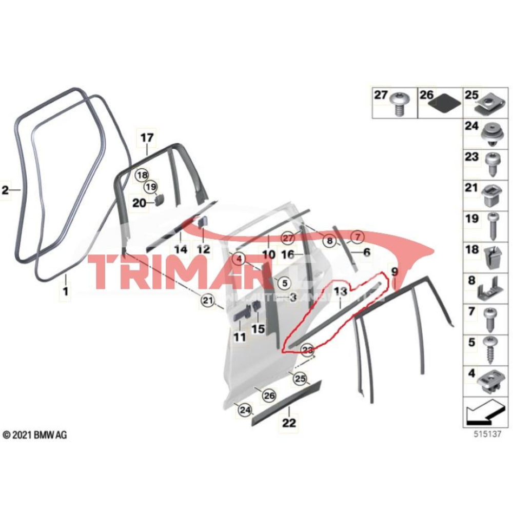 51357410040 RASCHIAVETRO ESTERNO POSTERIORE DESTRO BMW X3 (G01)(2017 >) xDrive 20 d Mild-Hybrid 190CV 140KW B47D20B