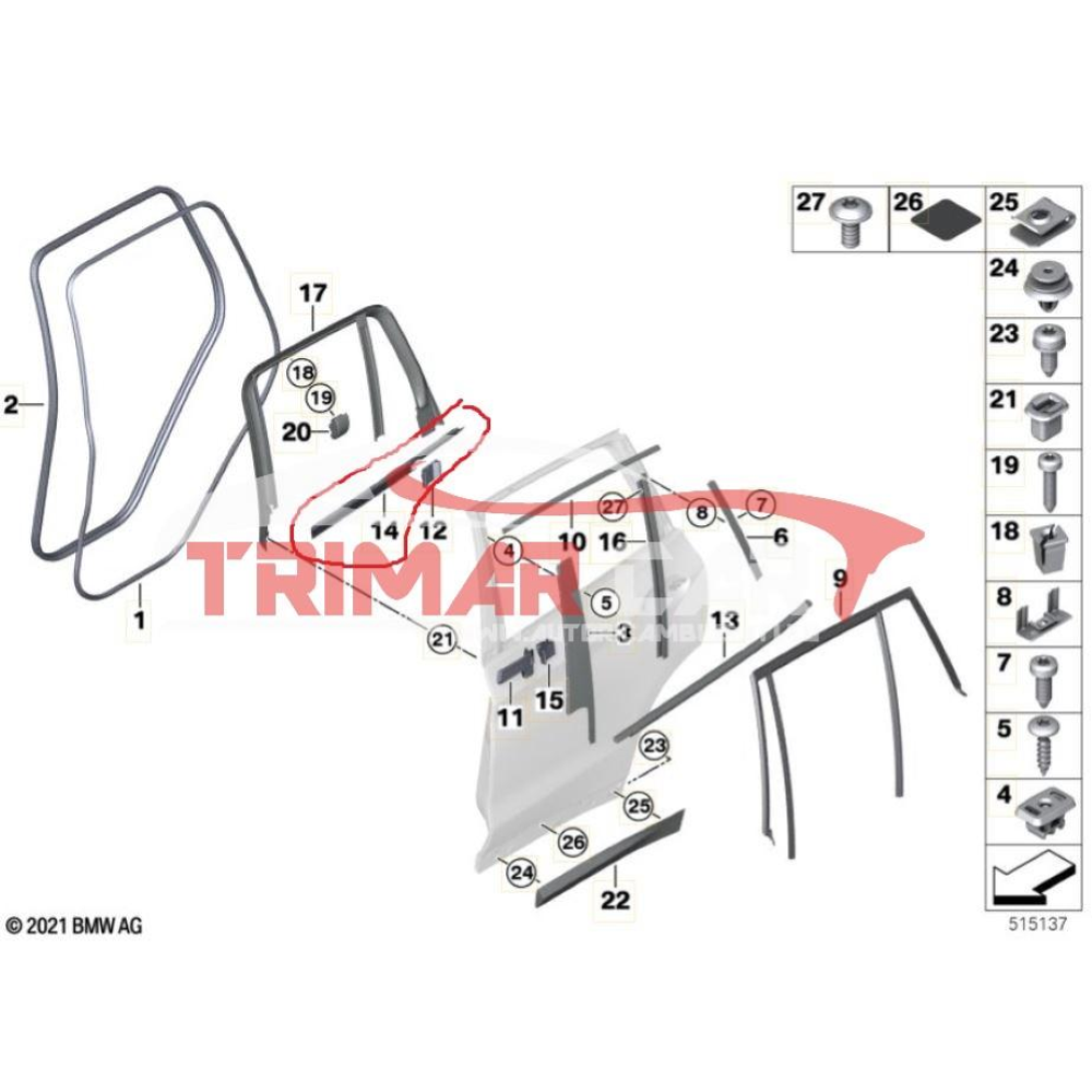 51357393430 RASCHIAVETRO INTERNO POSTERIORE DESTRO BMW X3 (G01)(2017 >) xDrive 20 d Mild-Hybrid 190CV 140KW B47D20B