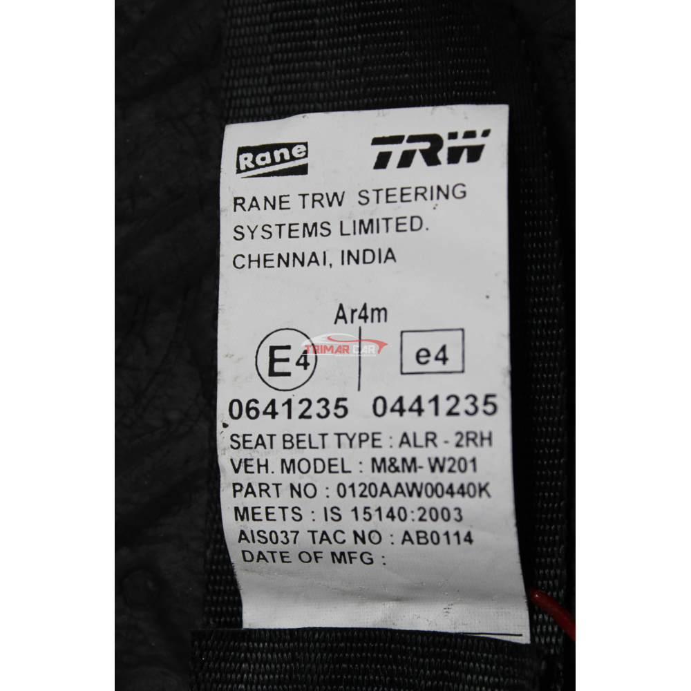 0120AAW00440K CINTURA SICUREZZA POSTERIORE DESTRA MAHINDRA XUV500 (2011>) 2.2CRDE AWD "2021"