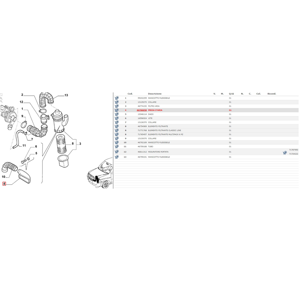TUBO MANICOTTO ASPIRAZIONE ARIA FIAT DOBLO 1 (223) [2000-2009] 1.9JTD 46786058
