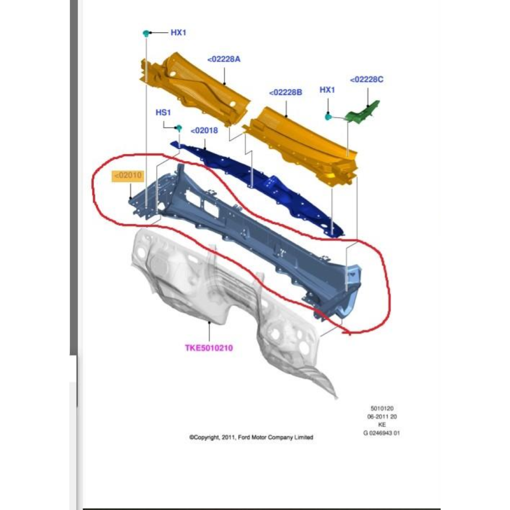 EB3B-4102010-AG LAMIERA STAFFA SOTTO GRIGLIA GOCCIOLATOIO PARABREZZA FORD RANGER (TKE)(2019>)