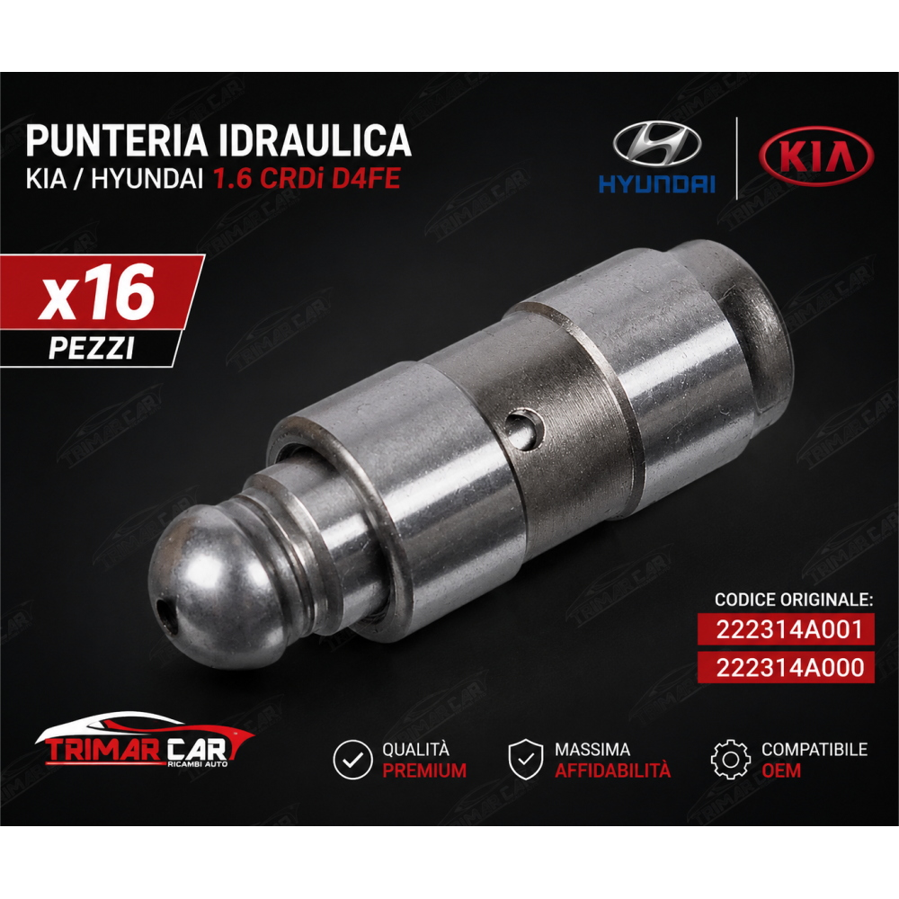 Kit 16 PUNTERIA IDRAULICA Motore Kia Hyundai 1.6 CRDi D4FE 222314A001 / 222314A000 