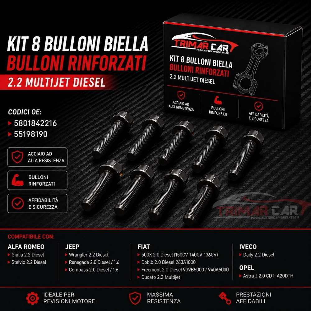 5801842216  Kit 8 Bulloni Biella Originali 2.2 Multijet Alfa Giulia Stelvio Ducato Daily