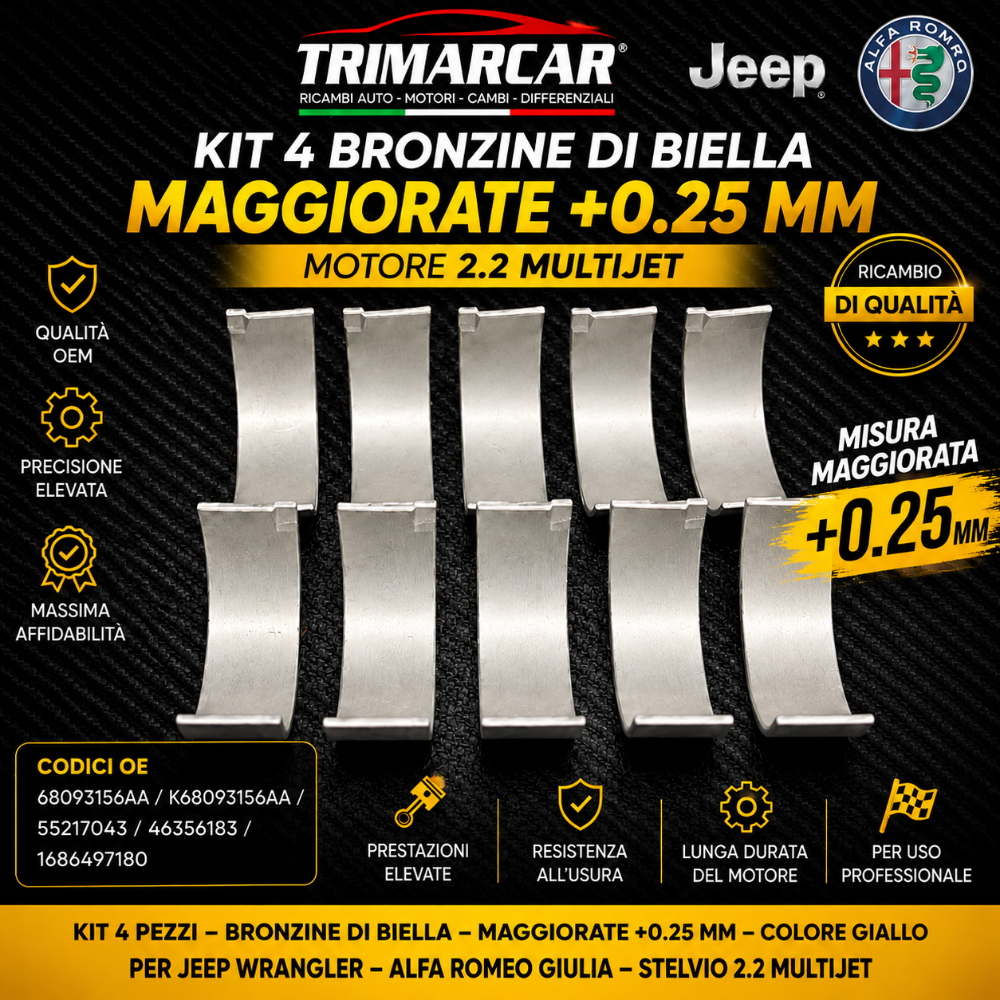  KIT BRONZINE DI BIELLA MAGGIORATE 0.25 ALFA ROMEO JEEP 2.2 DIESEL