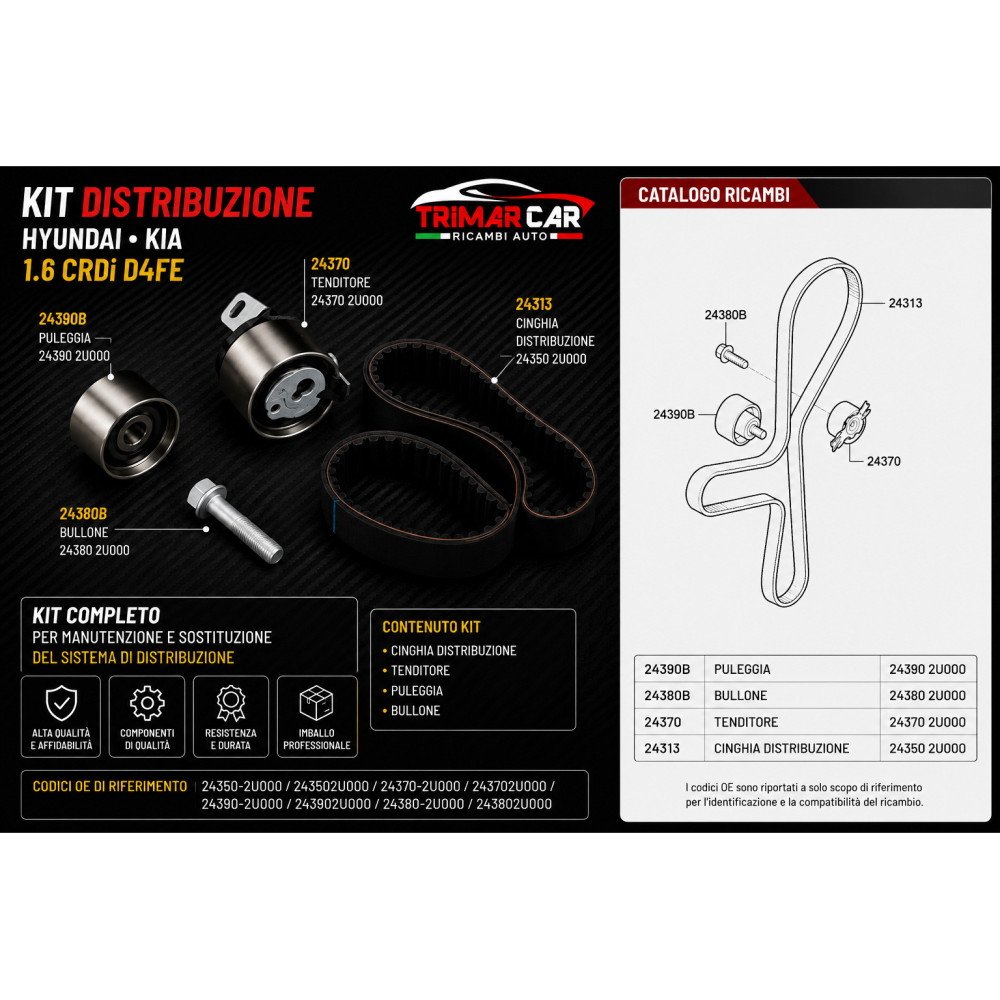 KIT DISTRIBUZIONE HYUNDAI KIA 1.6 CRDi D4FE