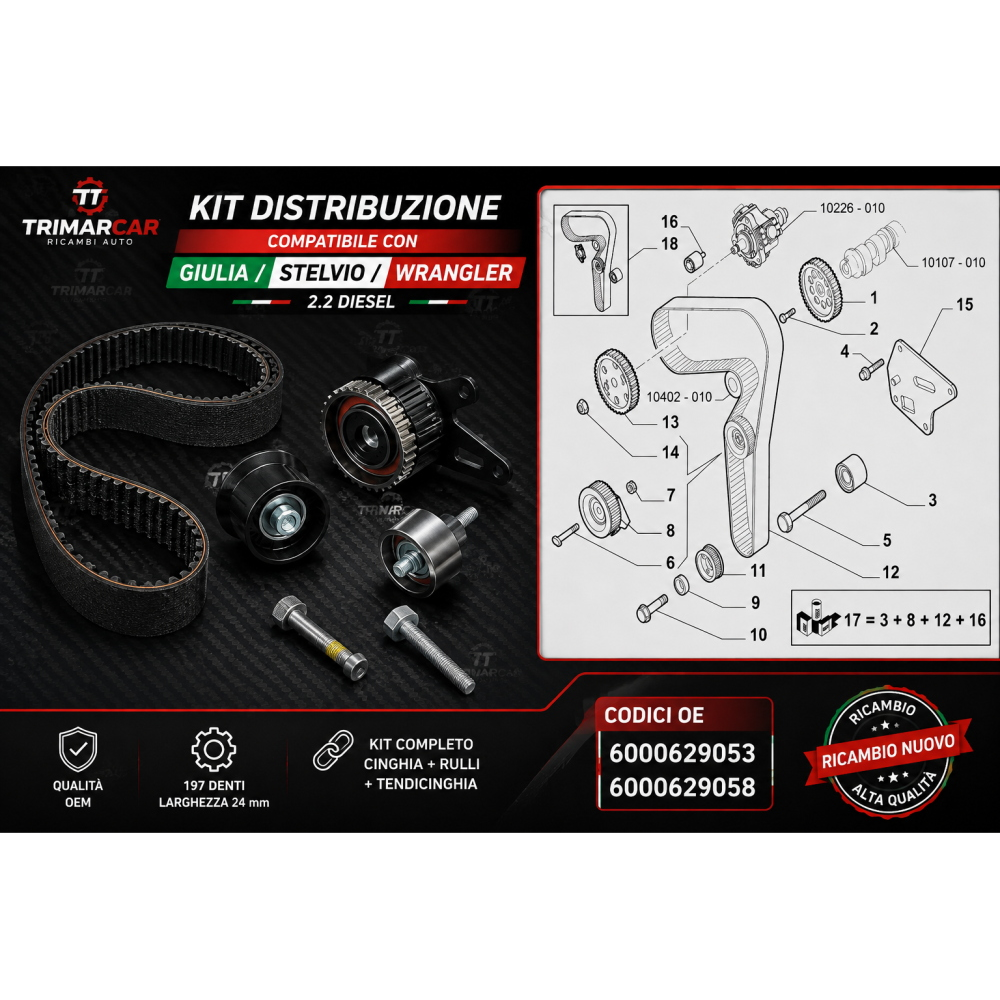 KIT DISTRIBUZIONE REPKIT ALFA ROMEO GIULIA STELVIO 2.2 DIESEL 6000629053 6000629058