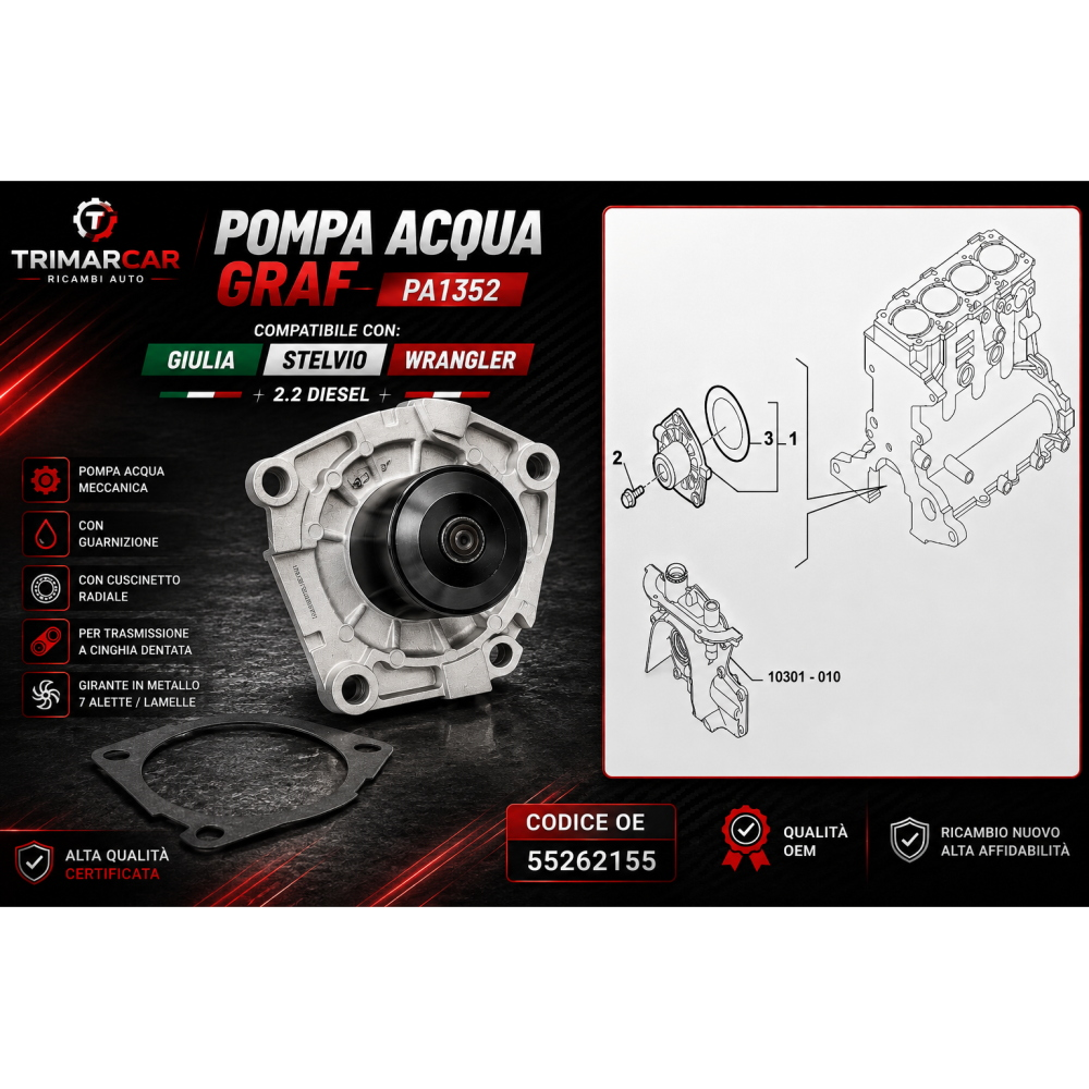 KIT DISTRIBUZIONE + POMPA ACQUA ALFA ROMEO GIULIA STELVIO 2.2 DIESEL 6000629058 55262155