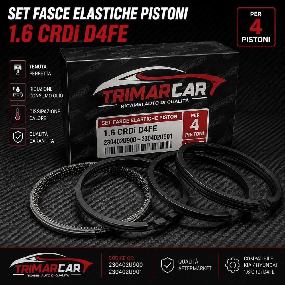 SET FASCE ELASTICHE PISTONI 1.6 CRDI D4FE KIA HYUNDAI 230402U900 230402U901
