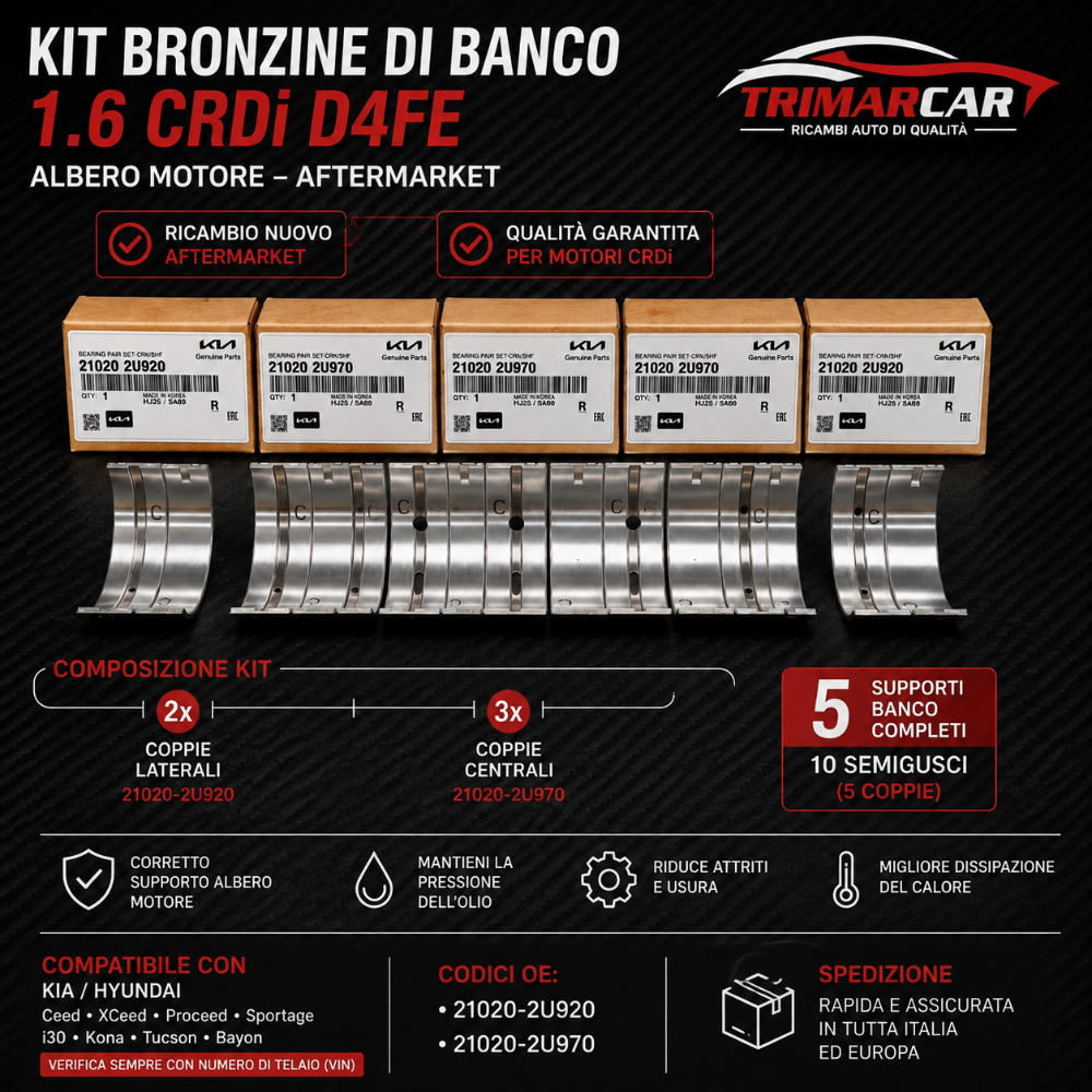 KIT BRONZINE DI BANCO D4FE 1.6 CRDI KIA HYUNDAI 21020-2U920 21020-2U970 