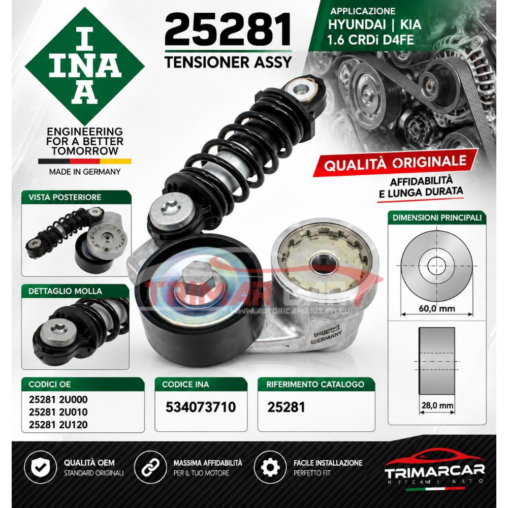 KIT CINGHIA SERVIZI INA 529054610 HYUNDAI KIA 1.6 CRDI D4FE 3 PEZZI