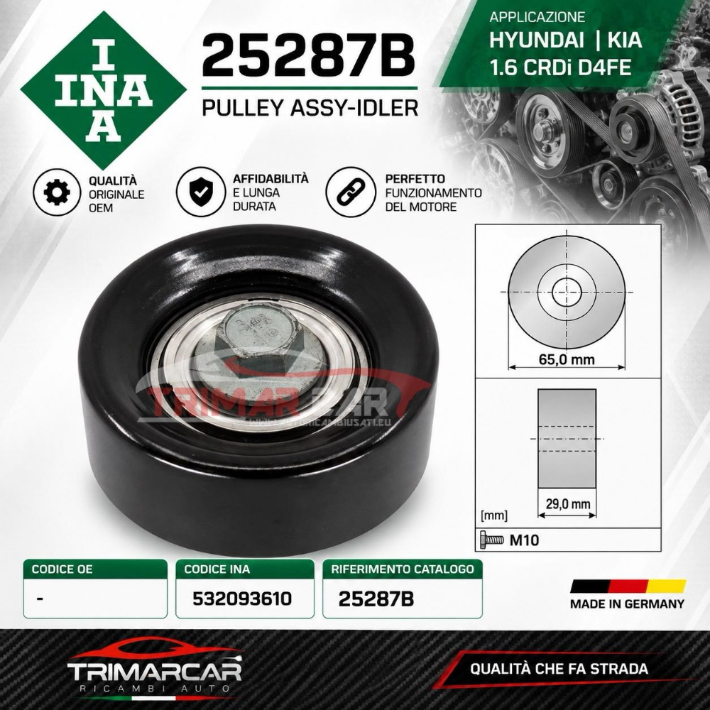 RULLO RINVIO CINGHIA SERVIZI INA 532093610 HYUNDAI KIA 1.6 CRDI D4FE