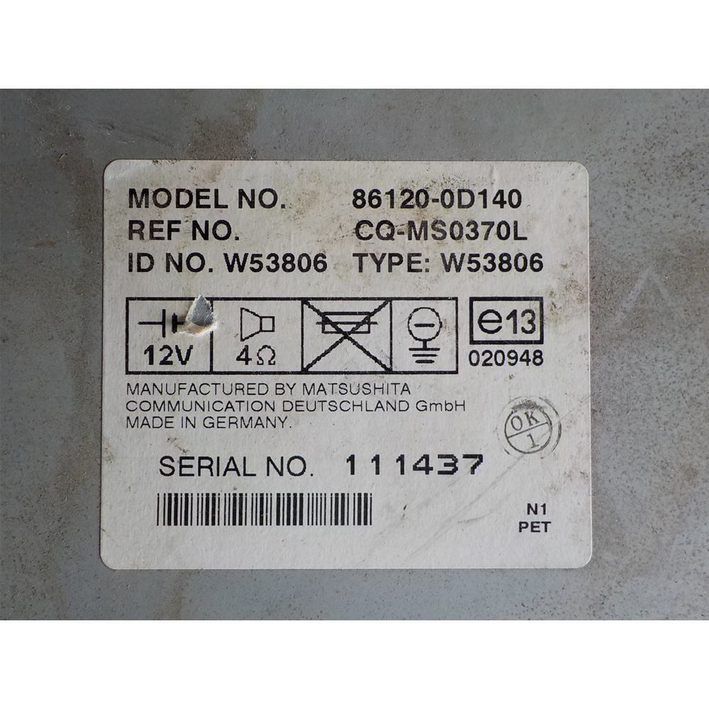 AUTORADIO TOYOTA YARIS 1 (P1)  [1999-2005]CQ-MS 0370L // 86120-0D140