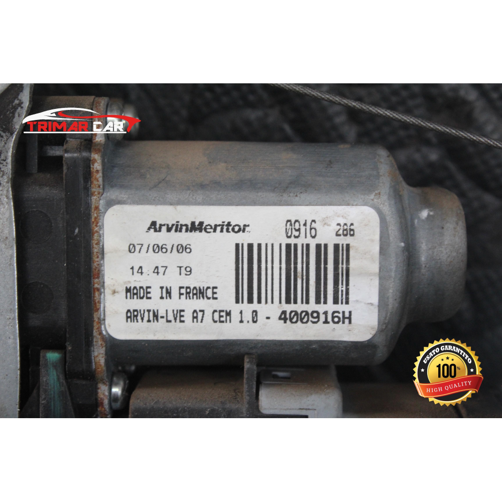 400916H MECCANISMO ALZACRISTALLI ANTERIORE DESTRO PEUGEOT 207 (WA,WC)(06-15) 1.6 HDI 90CV 66KW COD MOTORE: 9HX