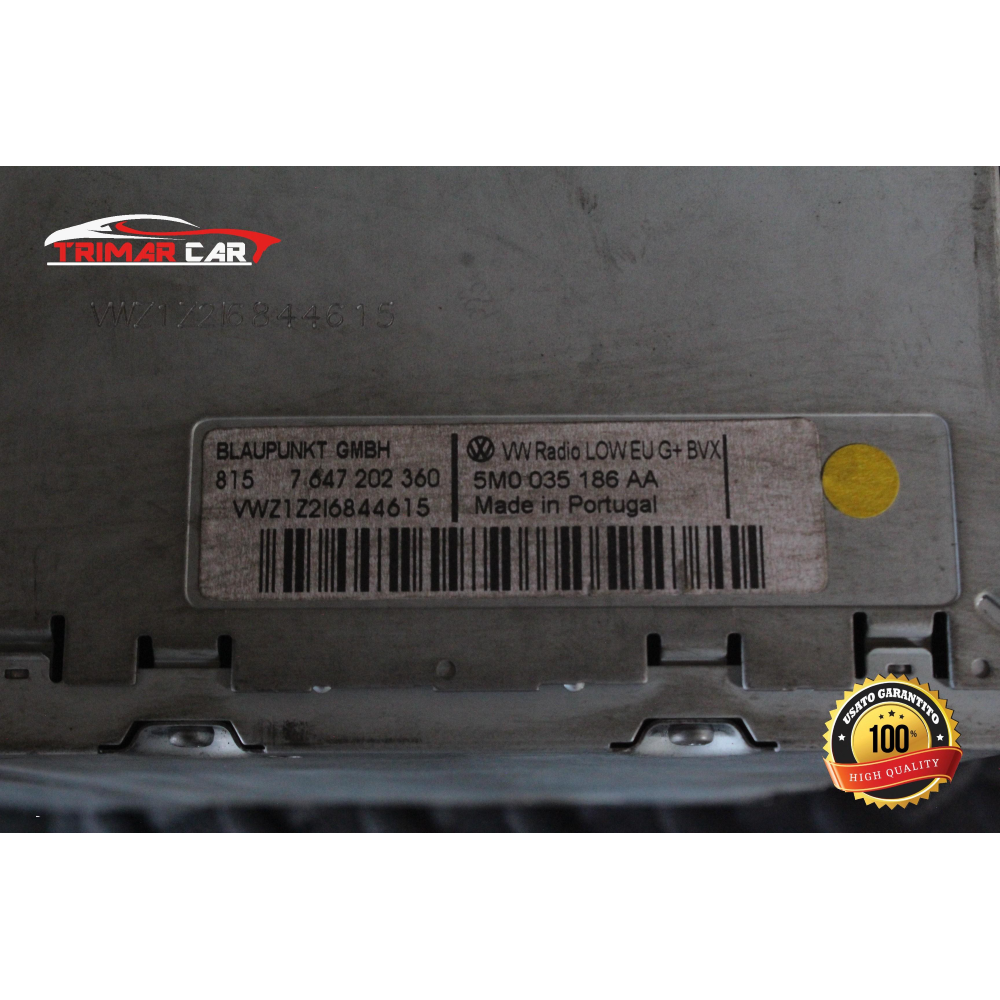 5M0035186AA AUTORADIO RADIO STEREO VW GOLF 5 V (1K1)(2003-2009) 1.9 TDI 105CV 77W COD MOT; BKC