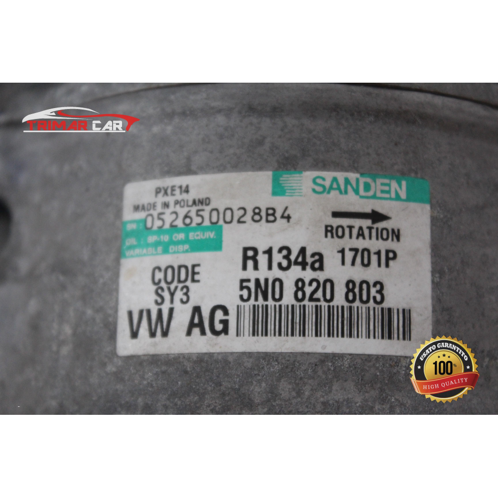 5N0820803 COMPRESSORE AC CLIMA AUDI SEAT SKODA VW 1.9 TDI 105CV 77KW BLS