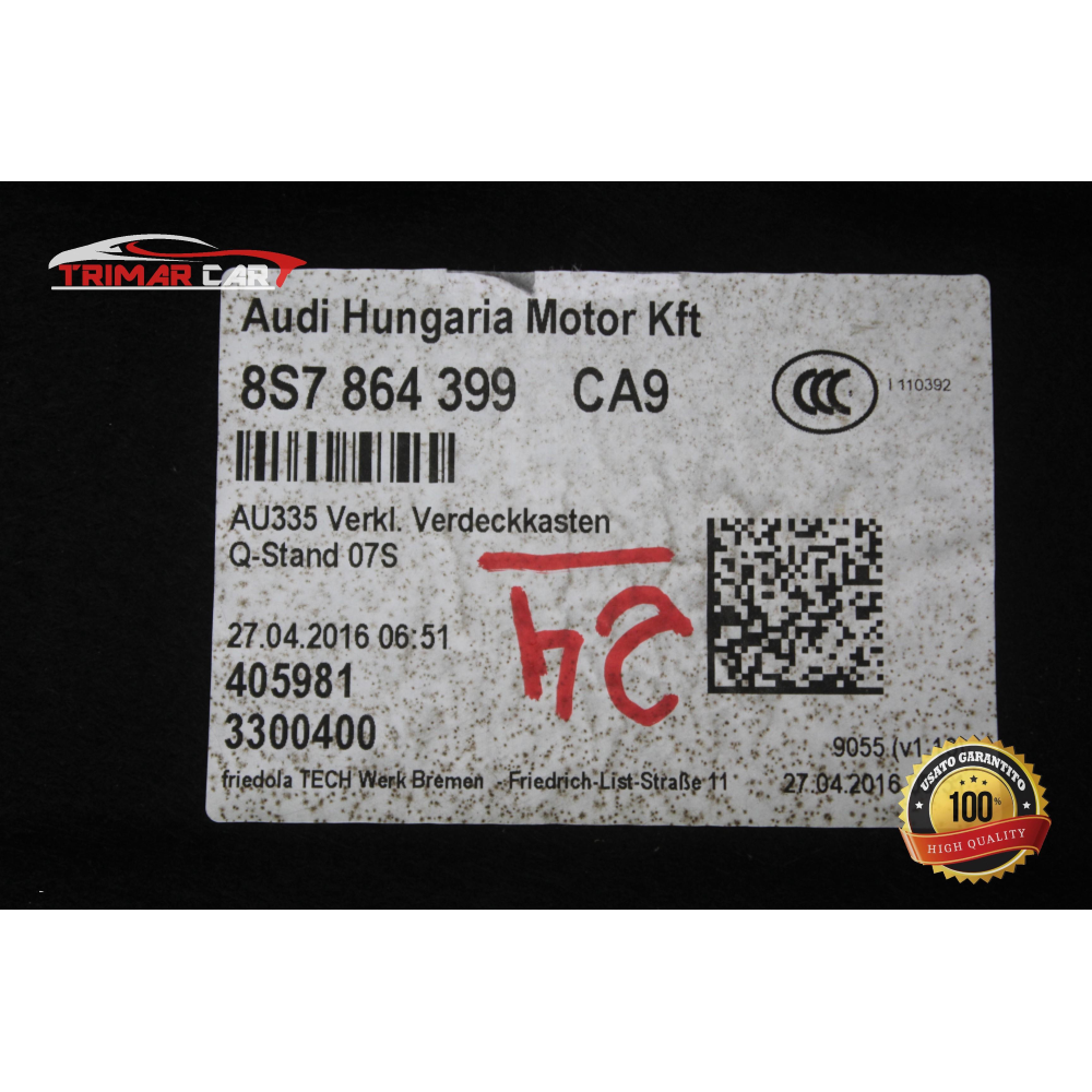 8S7864399CA9 PIANALE ALLOGGIAMENTO CAPOTE AUDI TT 3 ROADSTER (FV9)(2014 >) 1.8 TFSI 180CV 132KW COD.MOT. CJS